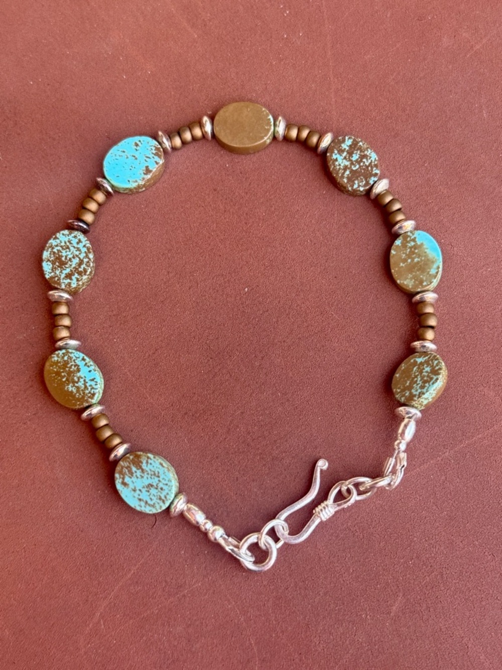Natural Turquoise and sterling silver Beaded Bracelet